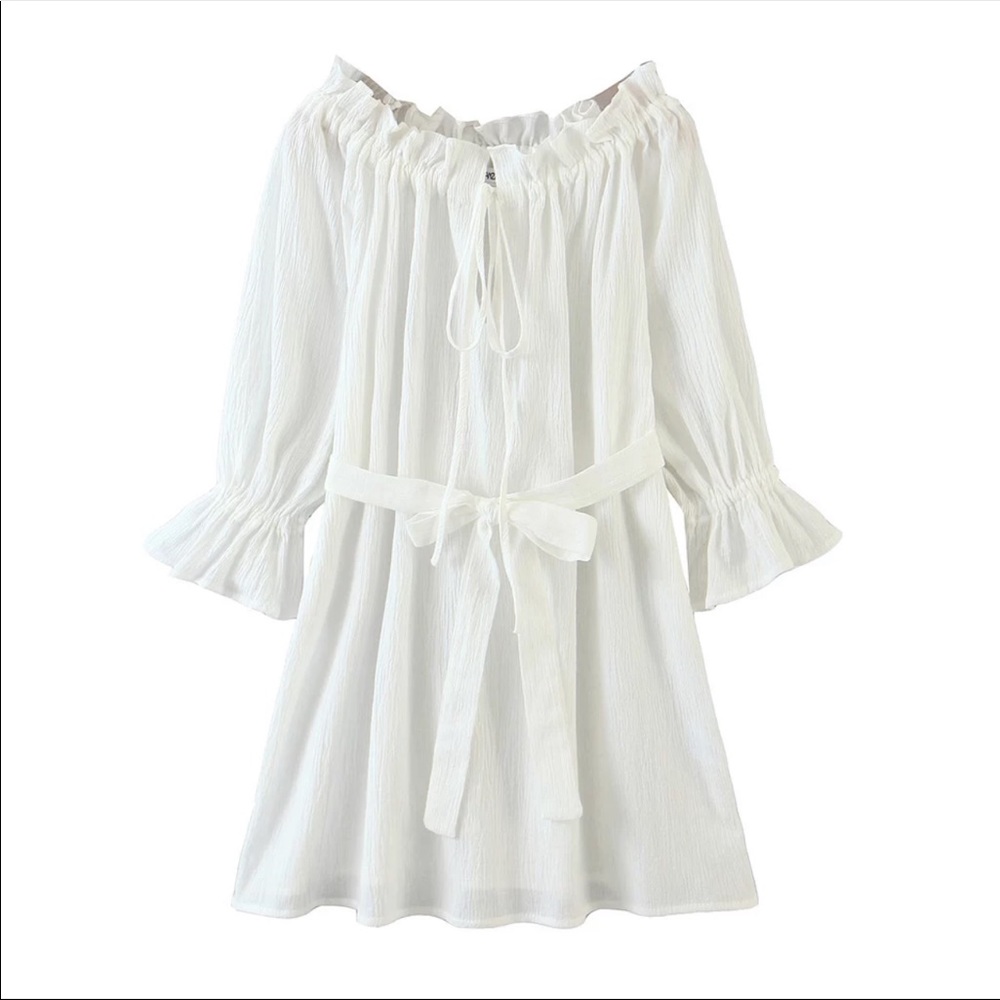 White boho off the shoulder gypsy dress cotton - Picture 8 of 8